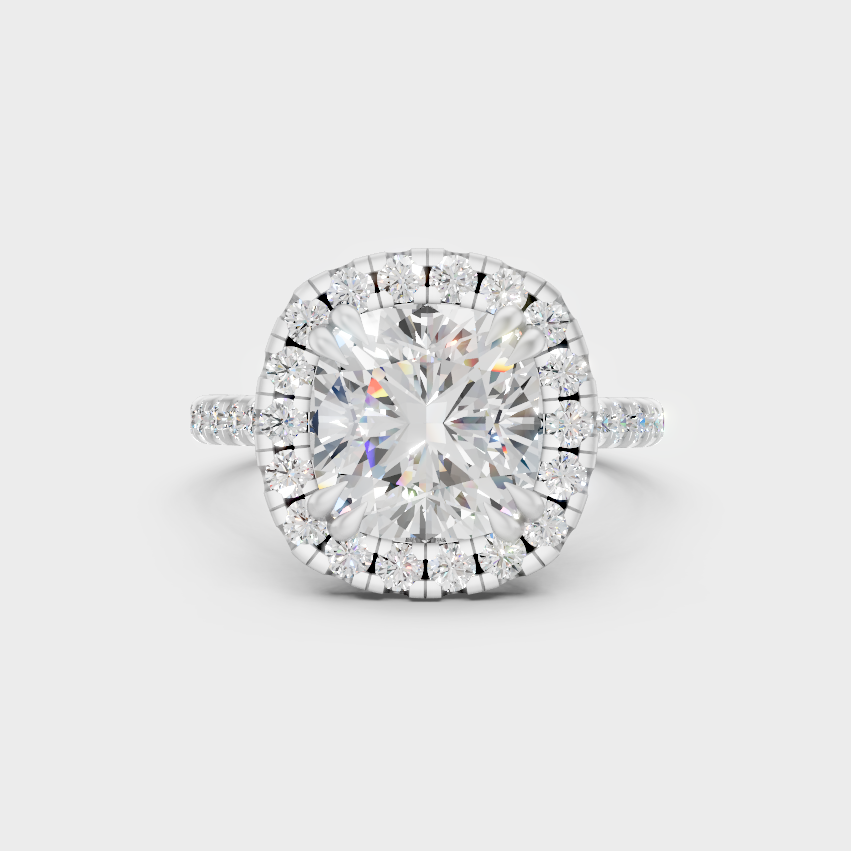 White Gold Cushion Engagement Halo Ring With Certified Diamonds